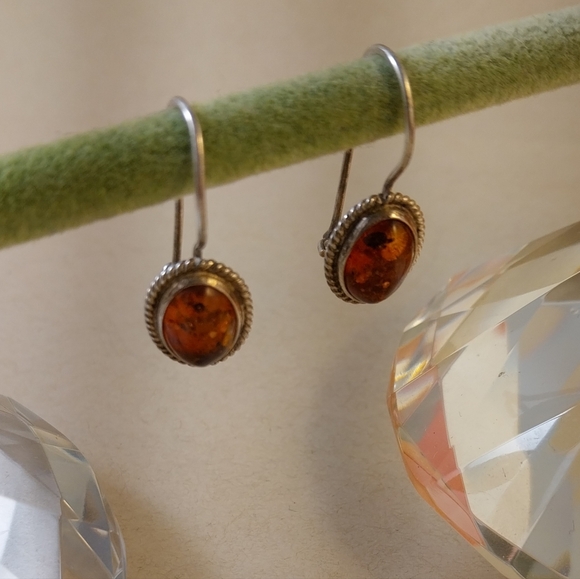 Sterling Silver Baltic Amber Earrings - Picture 3 of 11